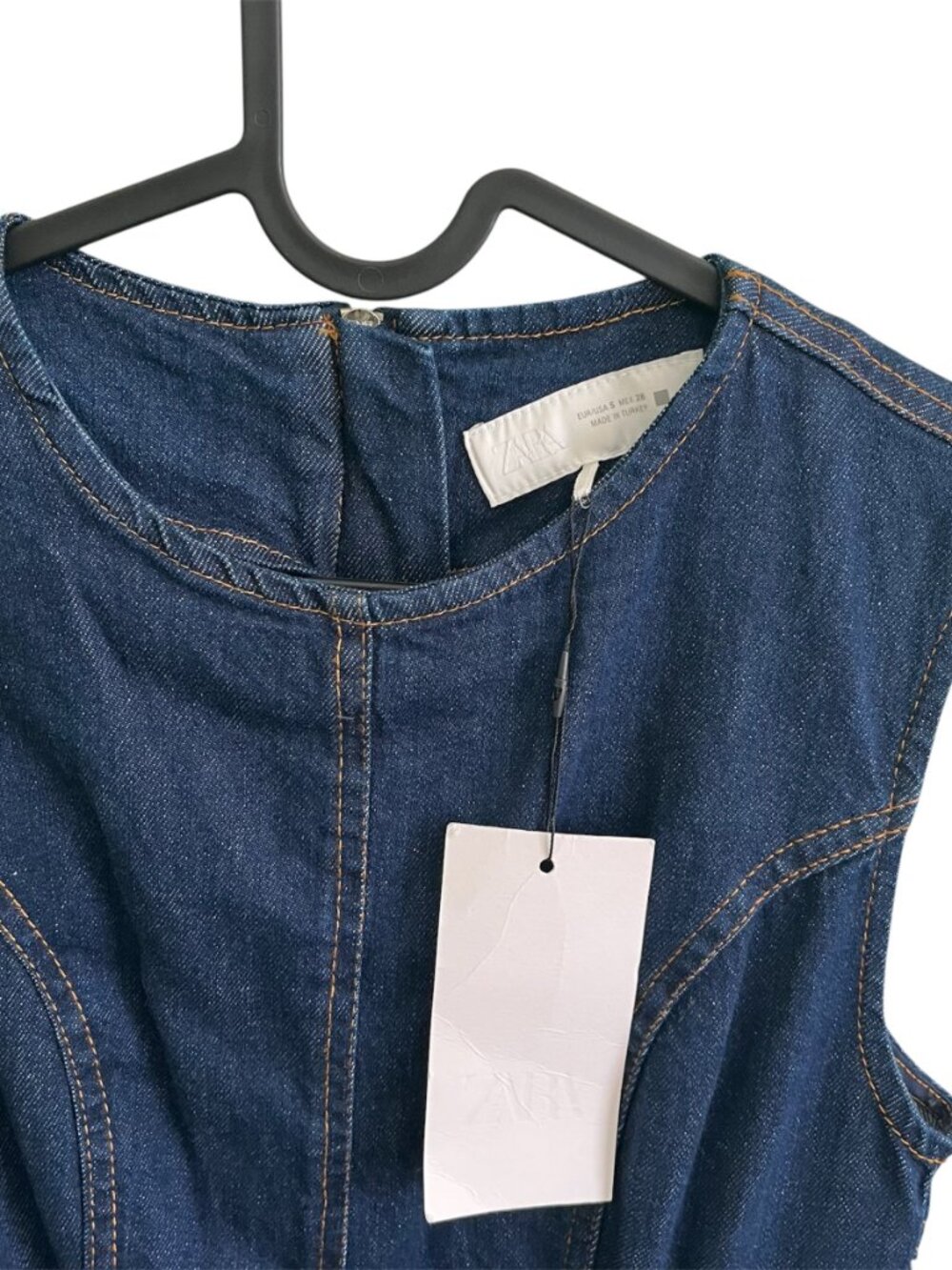Zara Z1975 Denim Midi Dress Sleeveless A-Line Blue Small Back Zip Summer NWT - Picture 4 of 9